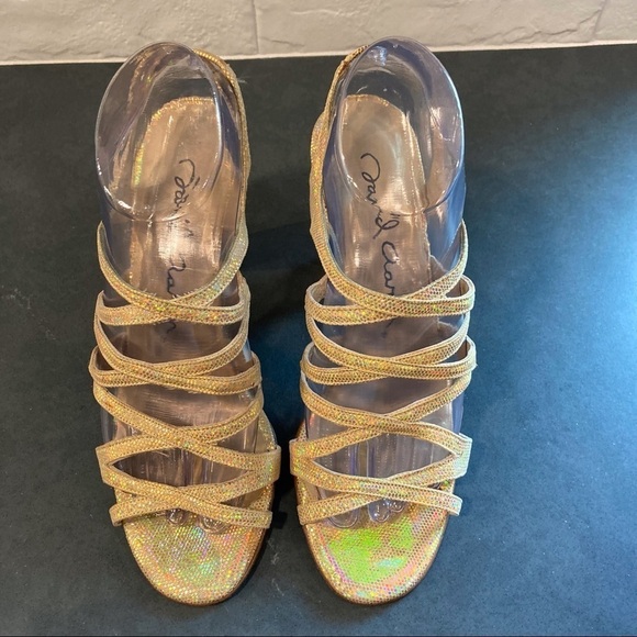 NWT sz 8.5 David Aaron gold metallic iridescent strappy heeled sandals - Picture 8 of 16